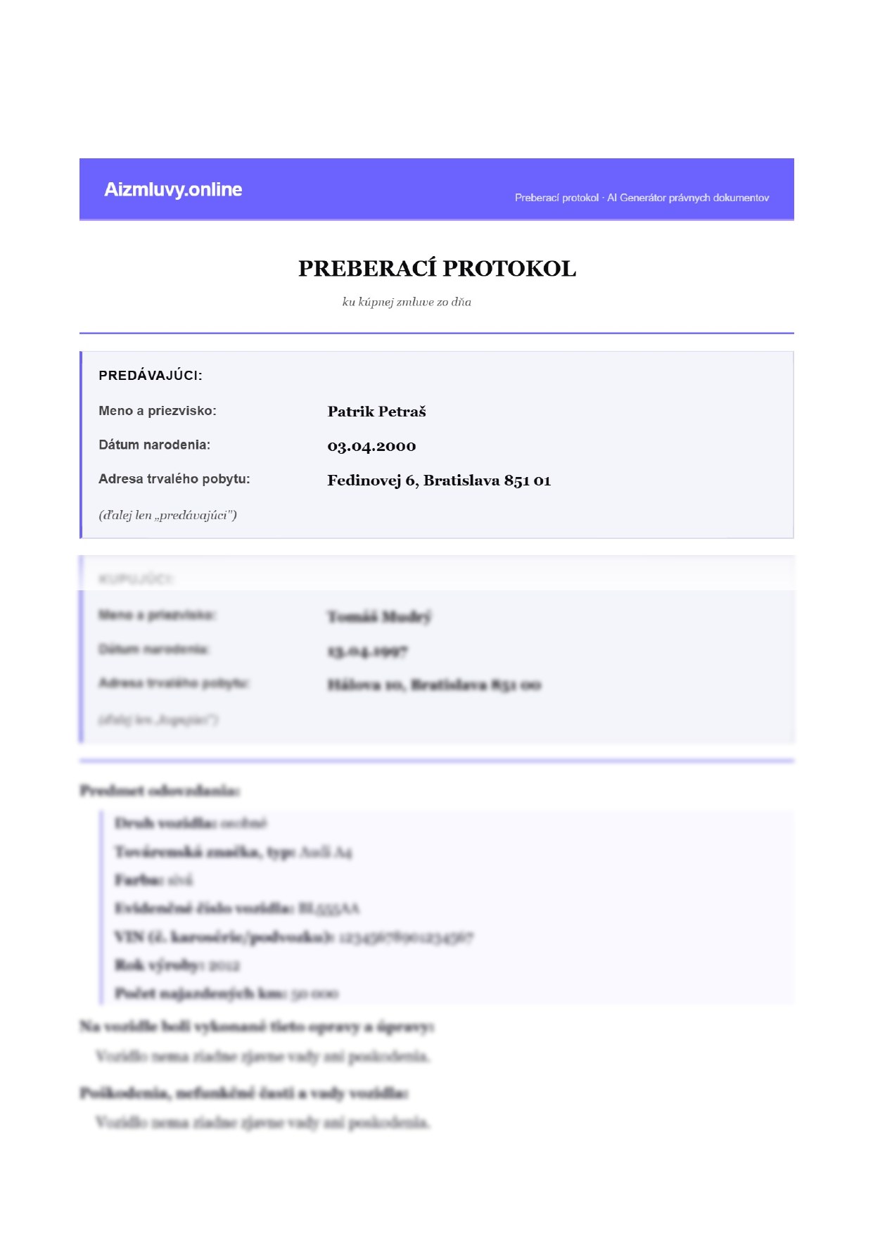Preberací protokol – strana 1
